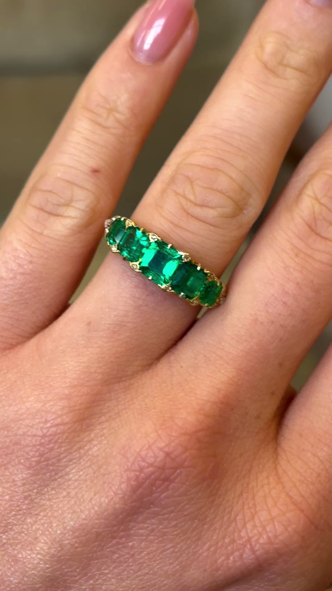 Antique, Victorian five-stone emerald ring