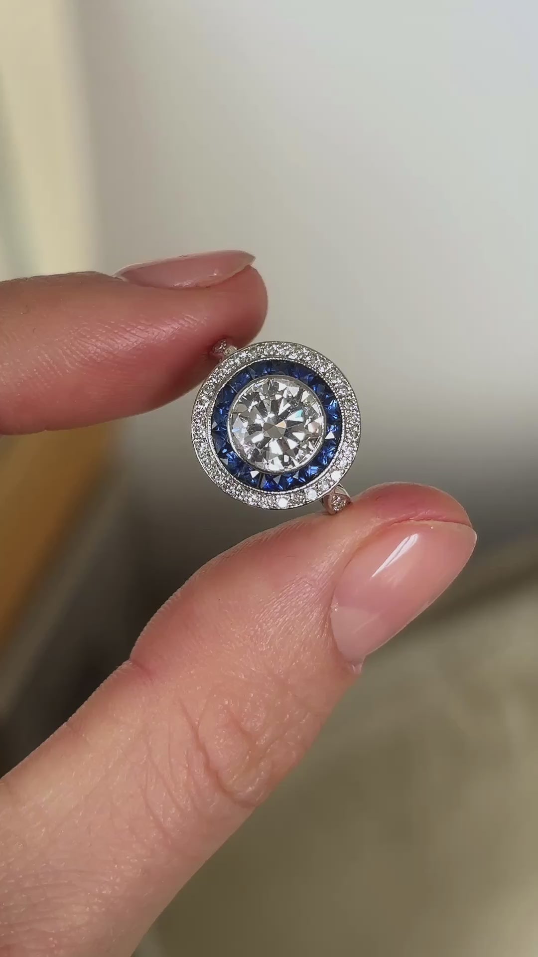 Vintage, Art Deco sapphire & diamond target cluster ring