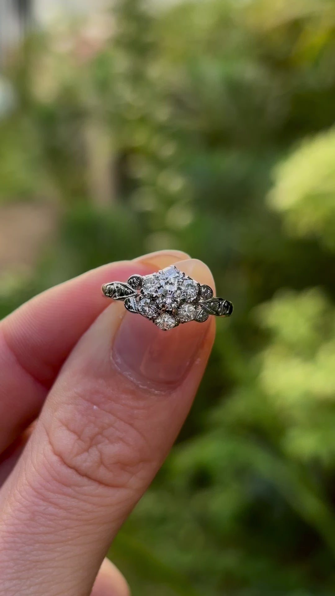 Antique, Edwardian diamond cluster engagement ring