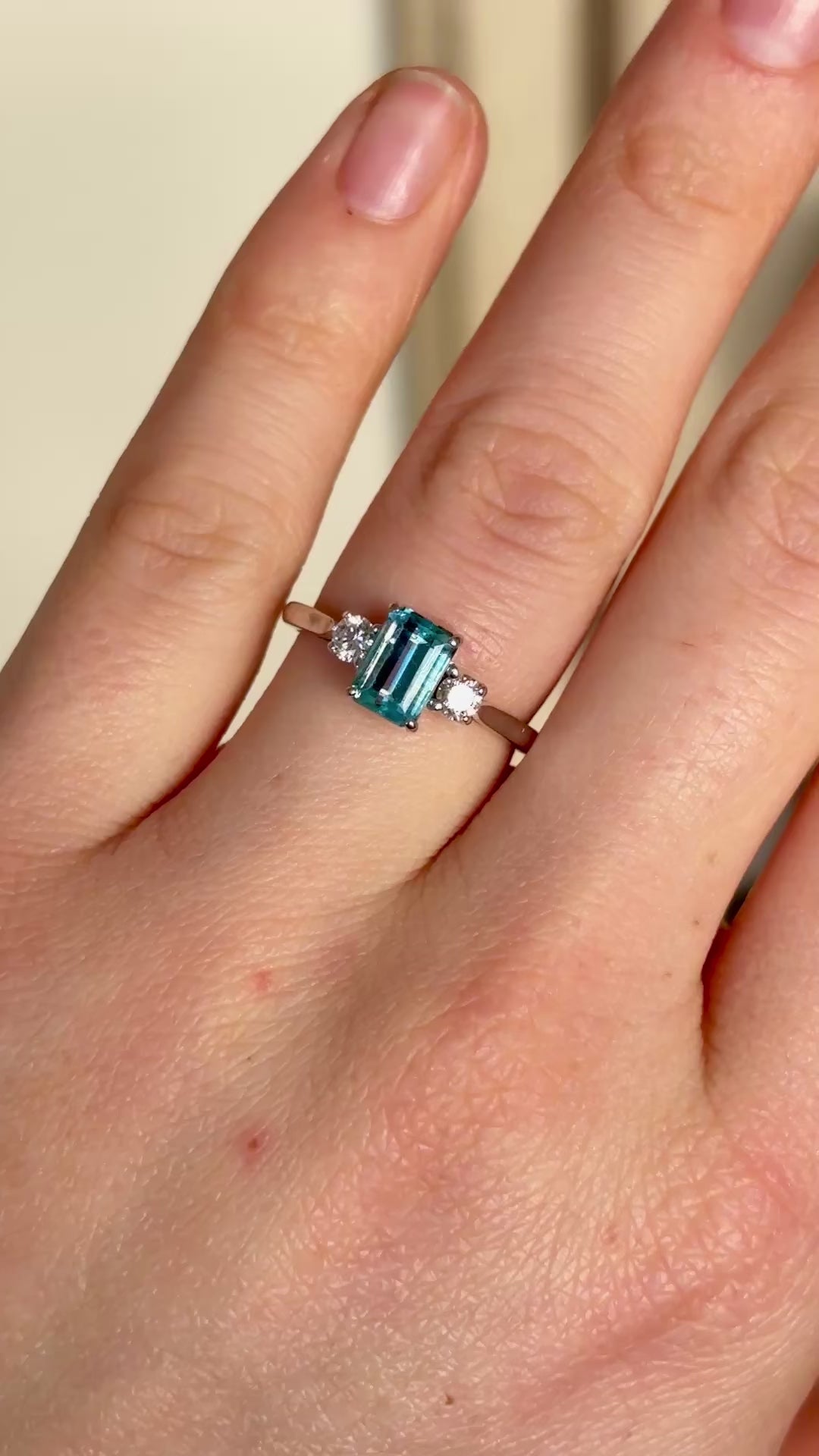 Vintage, aquamarine & diamond three-stone ring