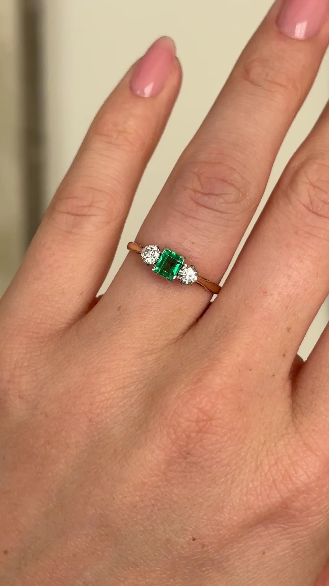 Antique, Edwardian emerald & diamond three-stone ring