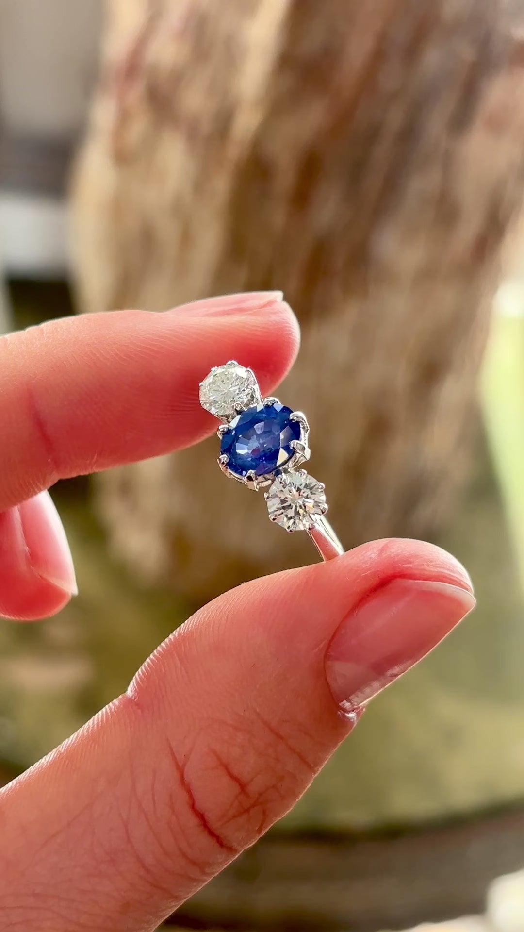 Vintage, 1970s sapphire & diamond three-stone ring