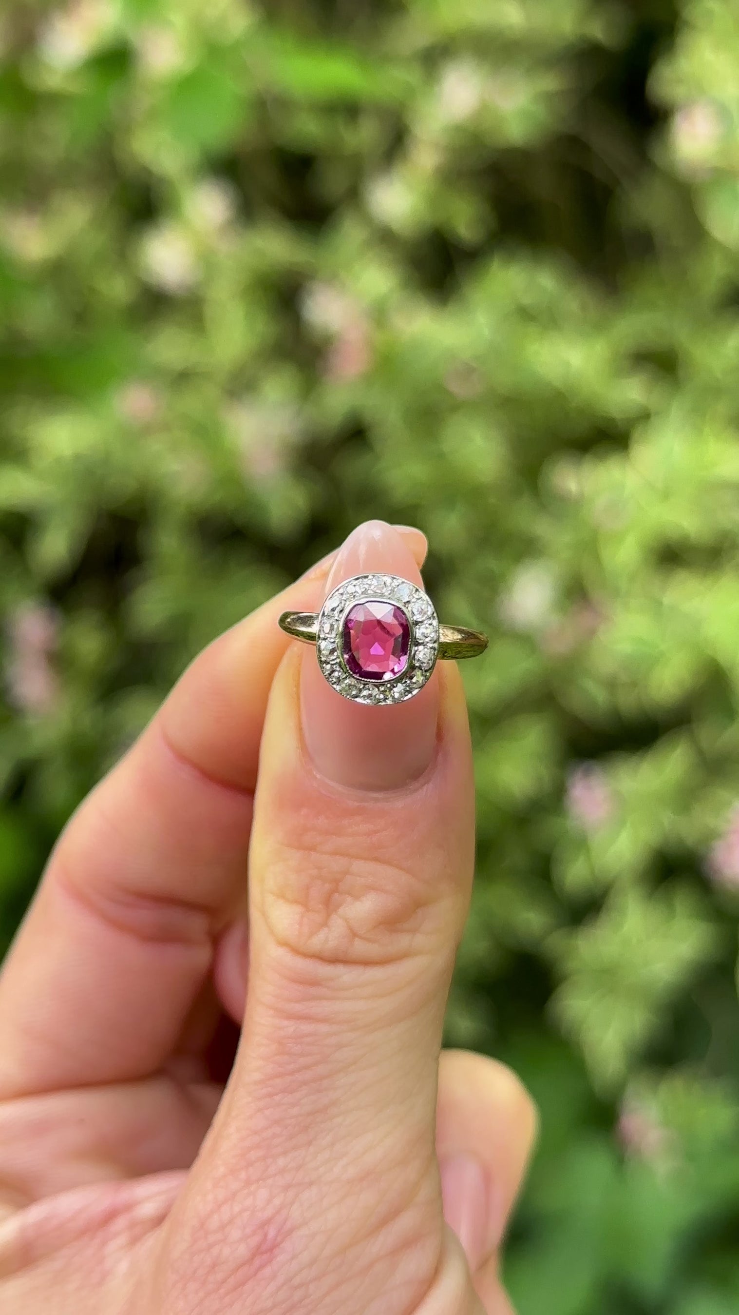 Antique, Edwardian pink sapphire and diamond cluster ring, 18ct yellow ...