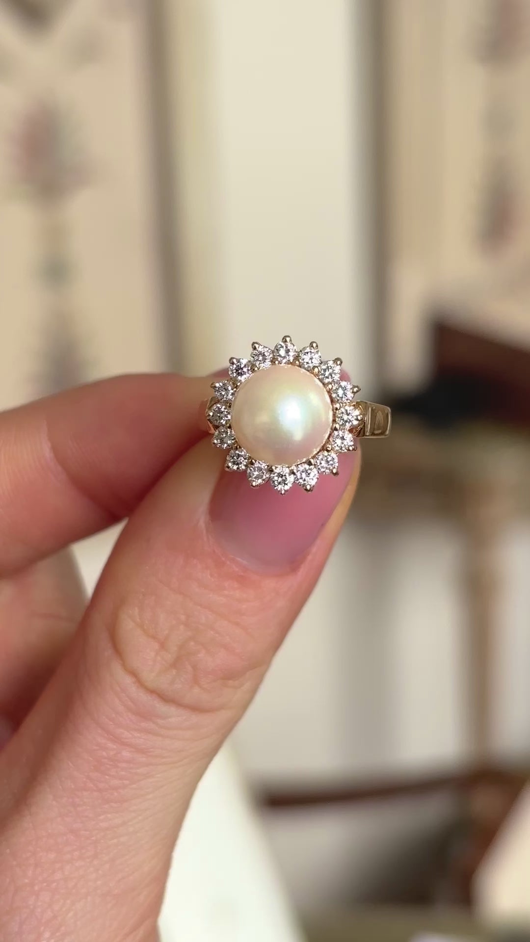 Vintage, 1980s pearl & diamond cluster ring