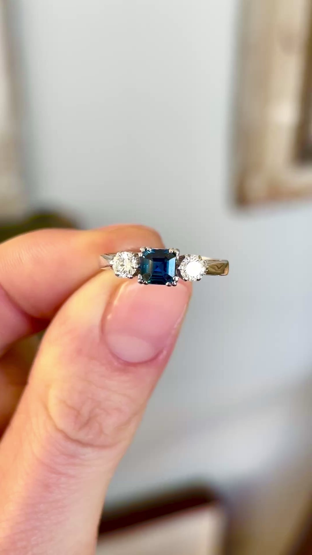 Vintage, 1980s sapphire & diamond three stone ring