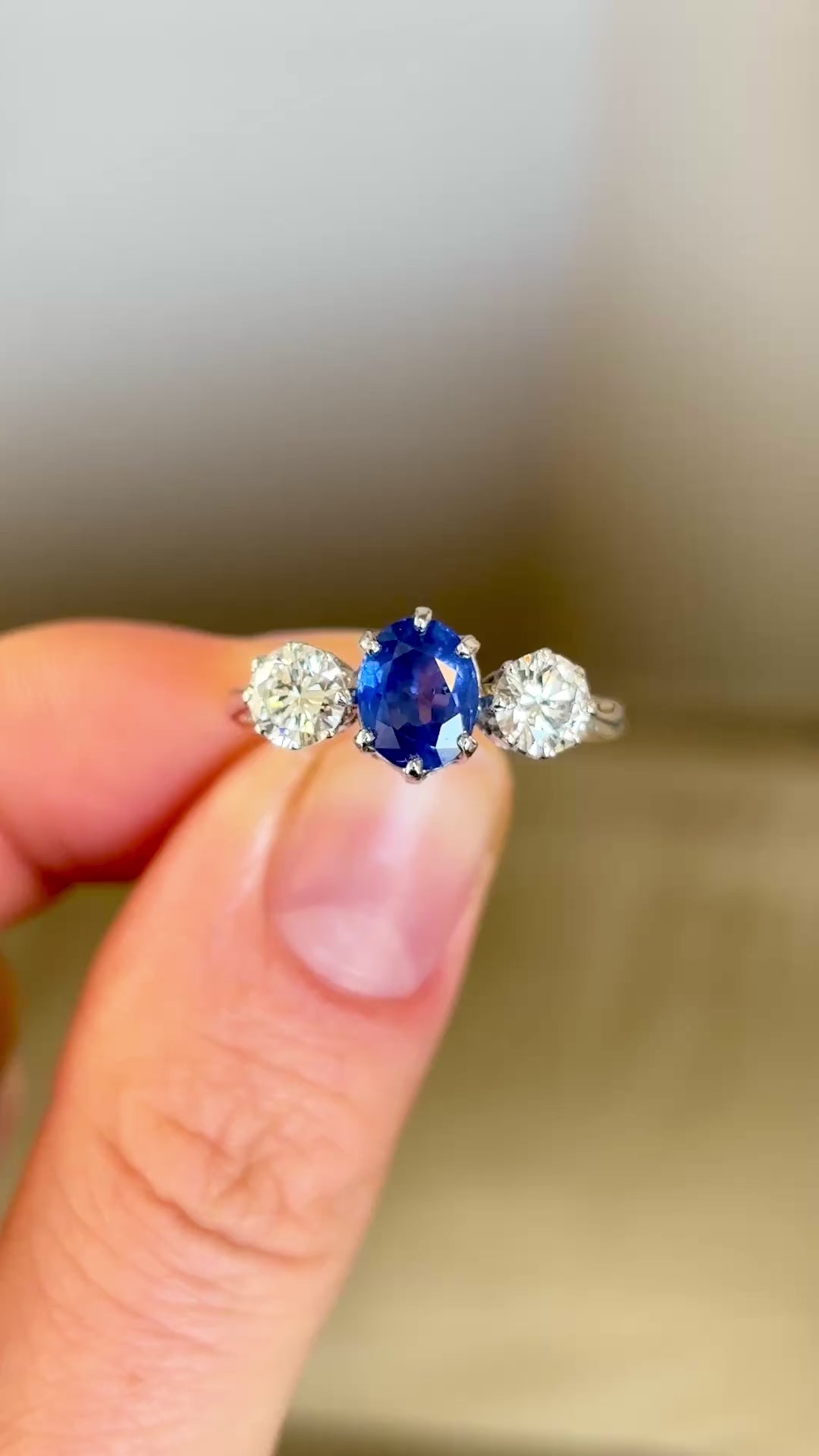 Vintage, 1970s sapphire & diamond three-stone ring