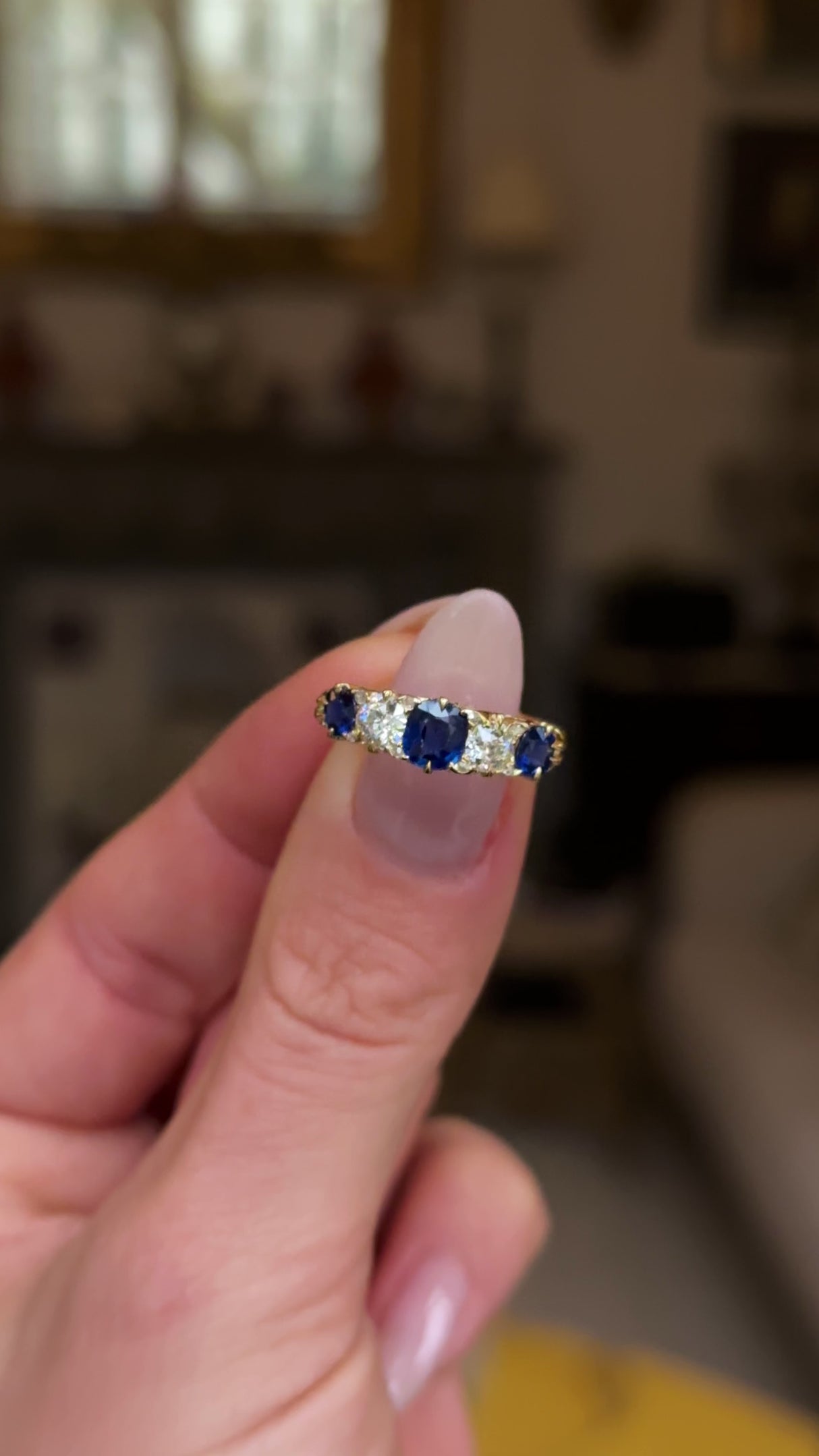 Antique, Victorian sapphire and diamond half hoop ring