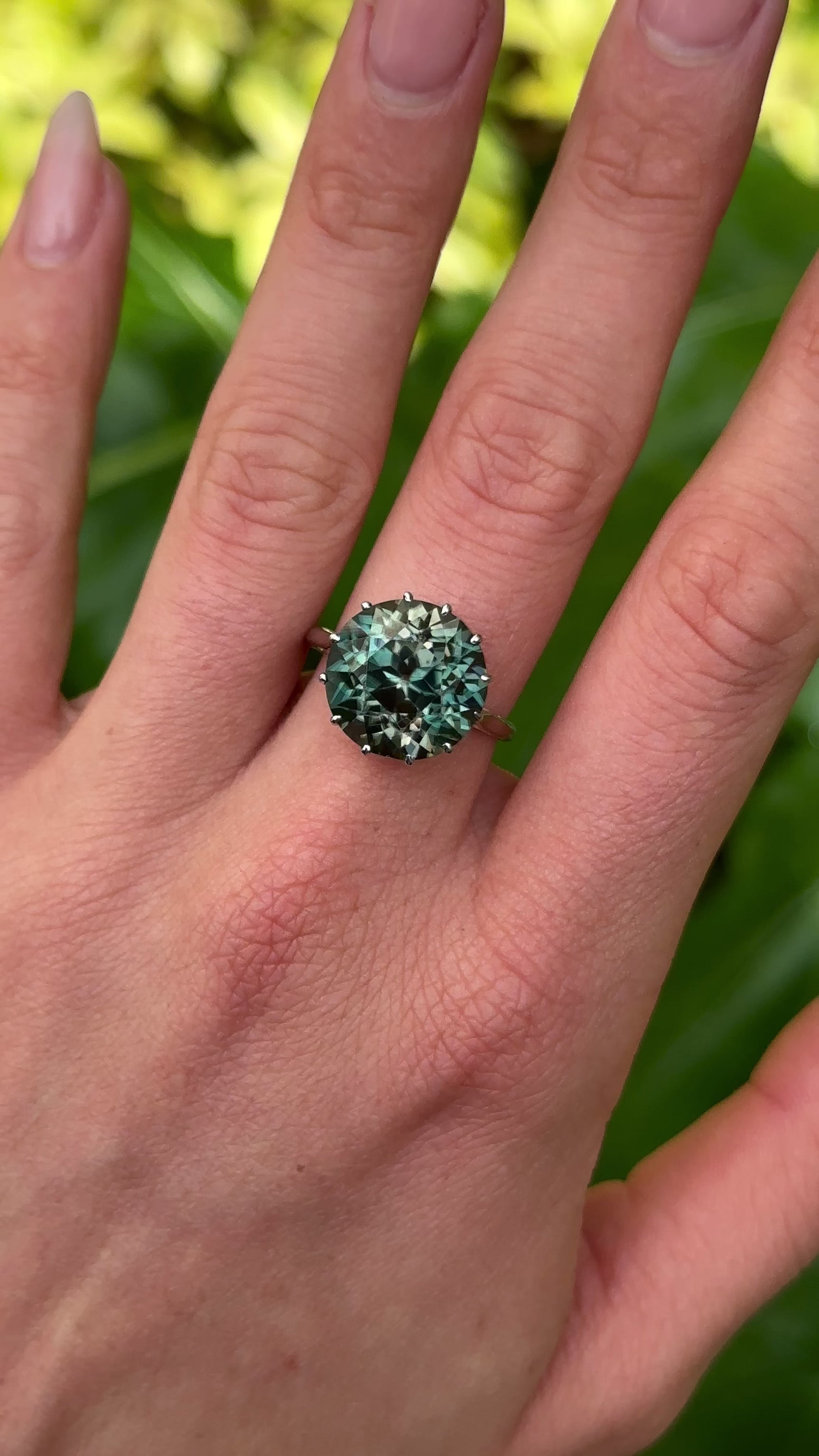 Vintage, Blue Zircon and Diamond Cocktail Ring, 18ct White Gold worn on hand.