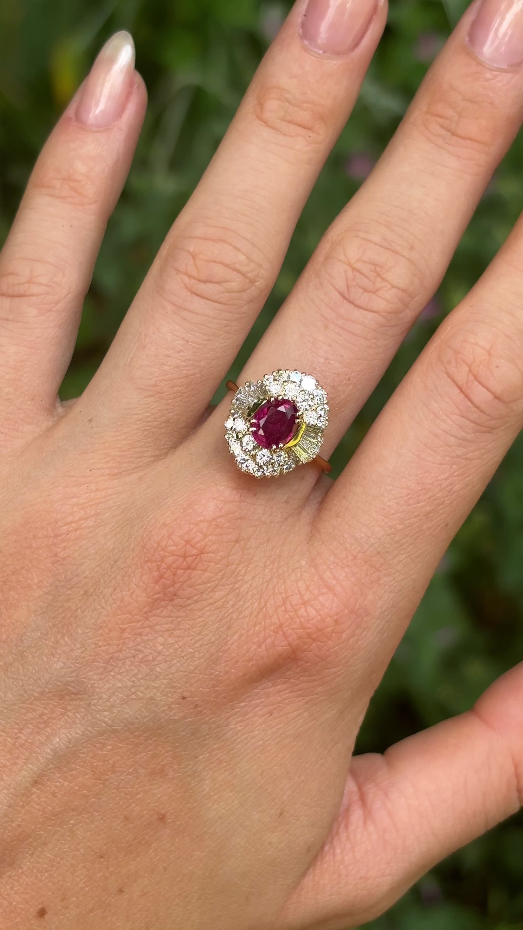 Vintage, 1950s ruby & diamond cocktail ring, 18ct yellow gold