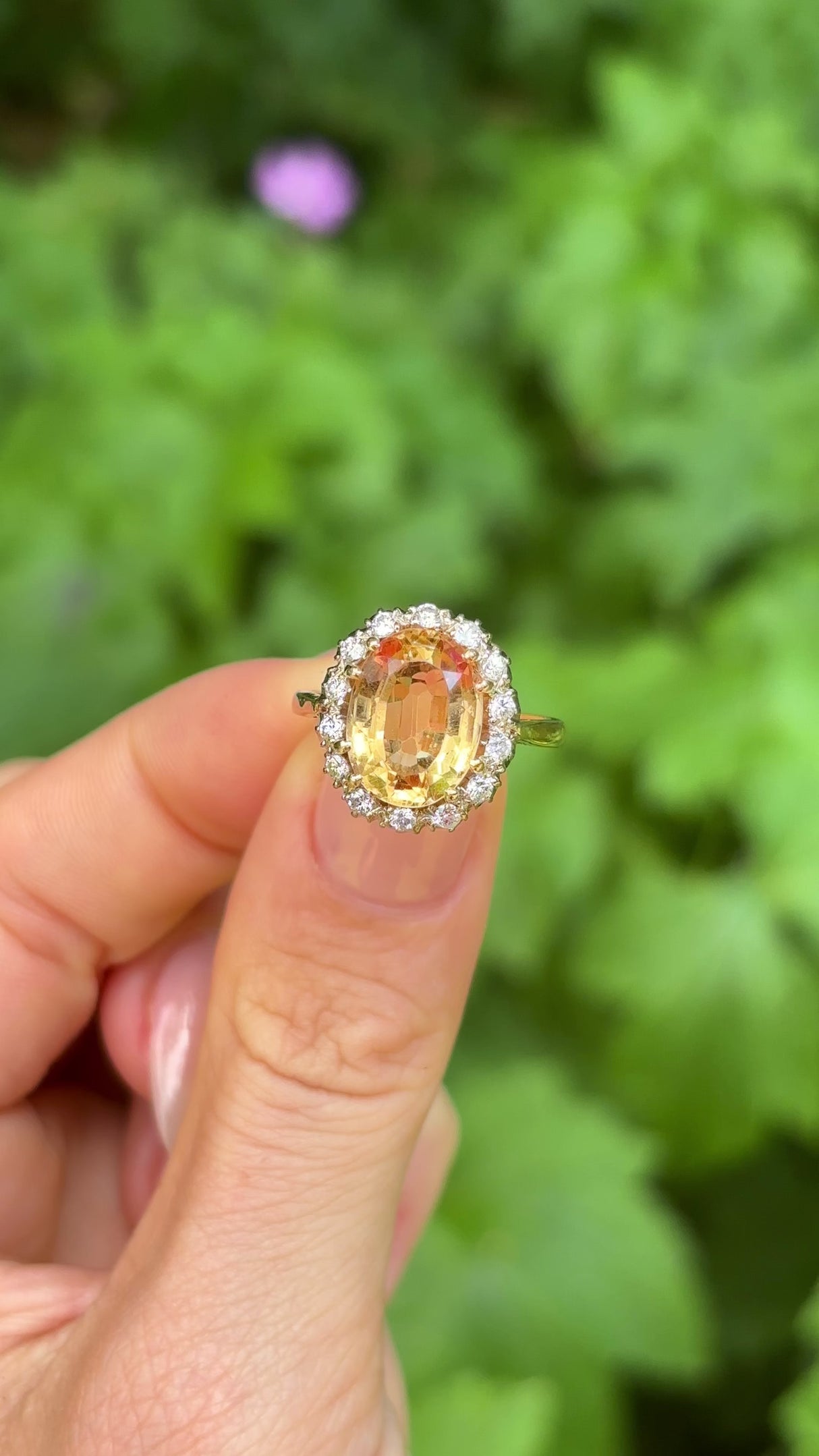 Vintage, topaz & diamond cluster ring, 18ct yellow gold