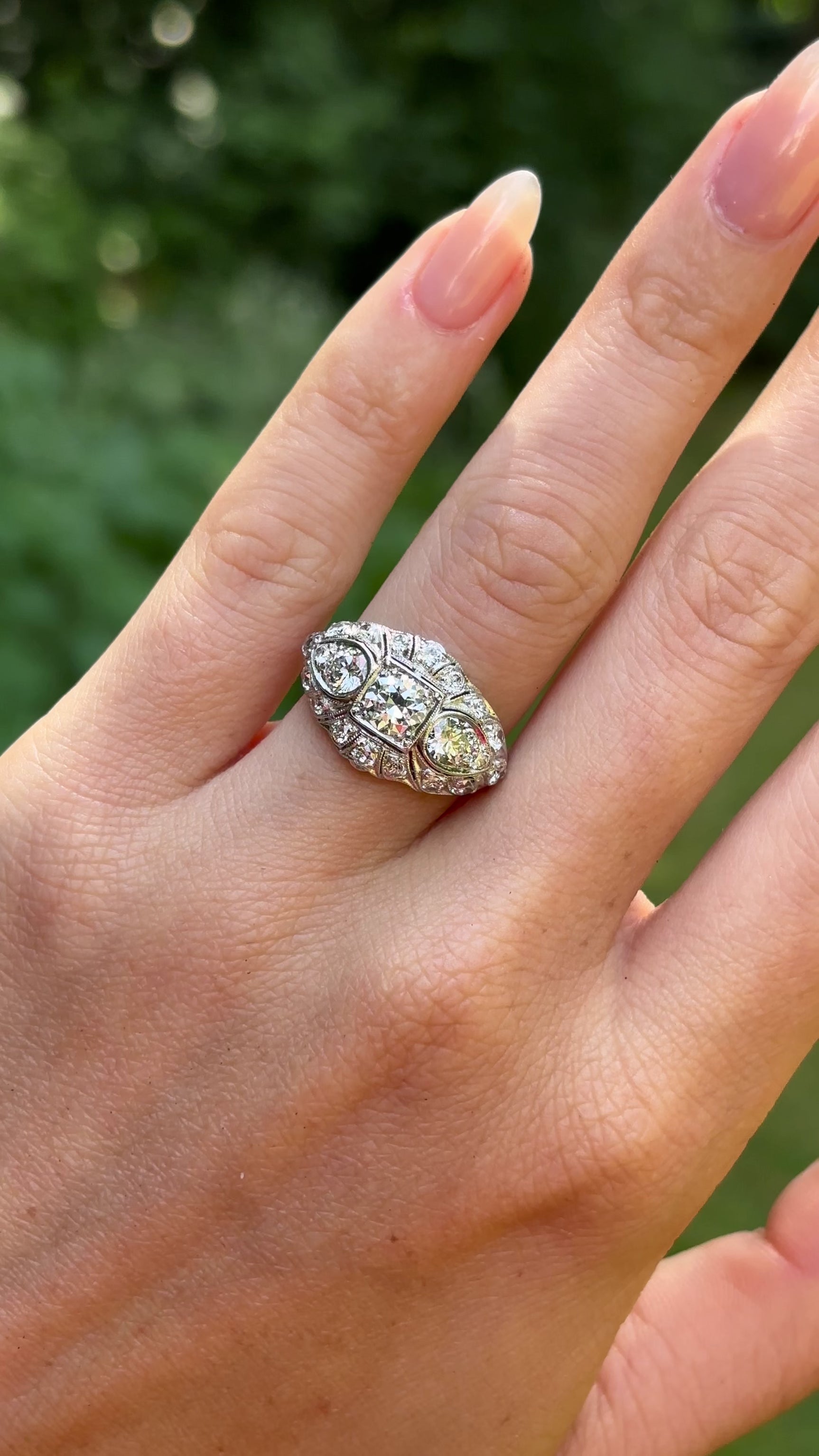 Antique, Belle Époque diamond bombé ring, platinum 