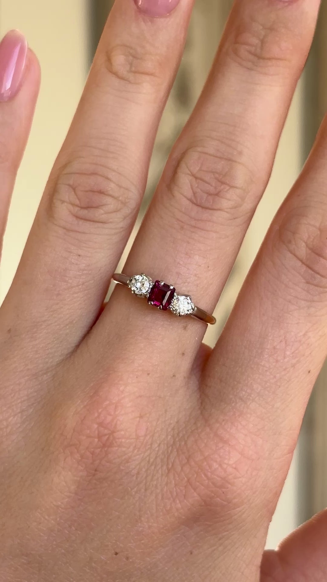 Antique, Edwardian ruby & diamond three-stone ring