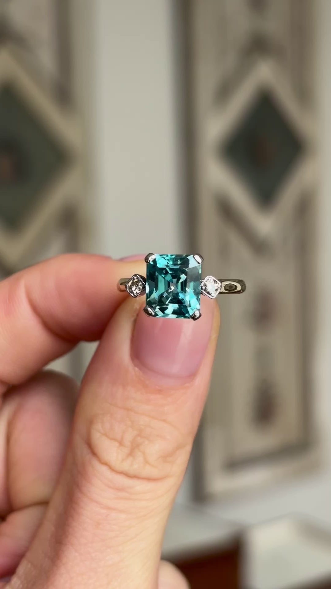 Vintage, Art Deco blue zircon and diamond ring