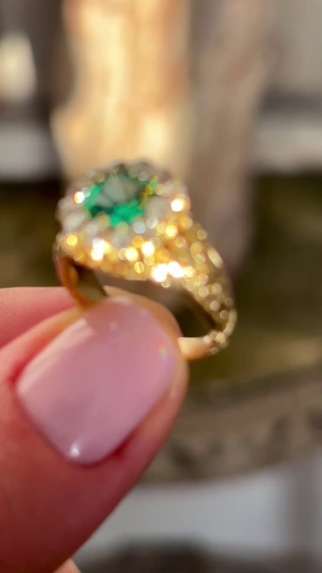 Antique, Edwardian emerald & diamond cluster ring