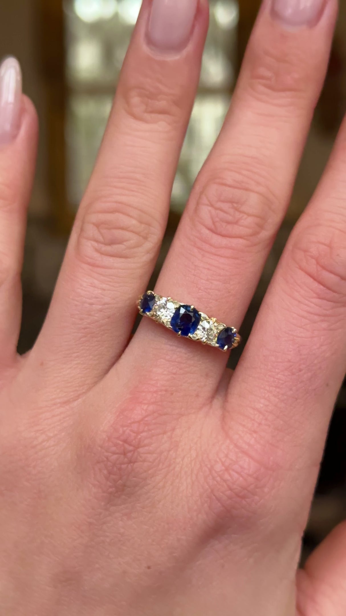 Antique, Victorian sapphire and diamond half hoop ring