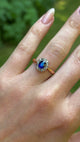 Antique, sapphire & diamond cluster ring, 14ct yellow gold & silver worn on hand.