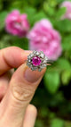 Vintage, pink sapphire and diamond cluster ring, 14ct white gold