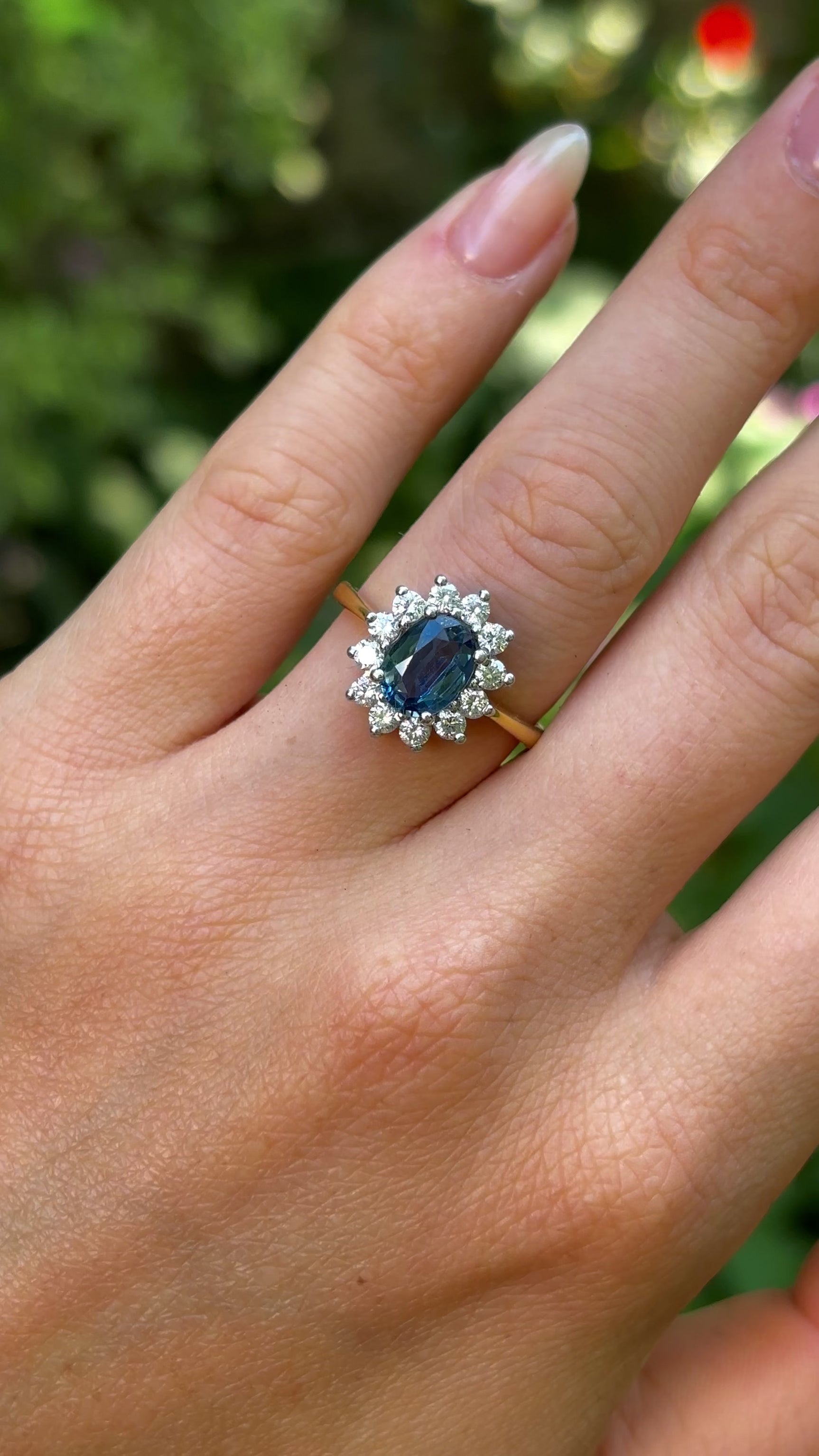 Vintage, 1990s sapphire & diamond cluster ring, 18ct yellow gold 