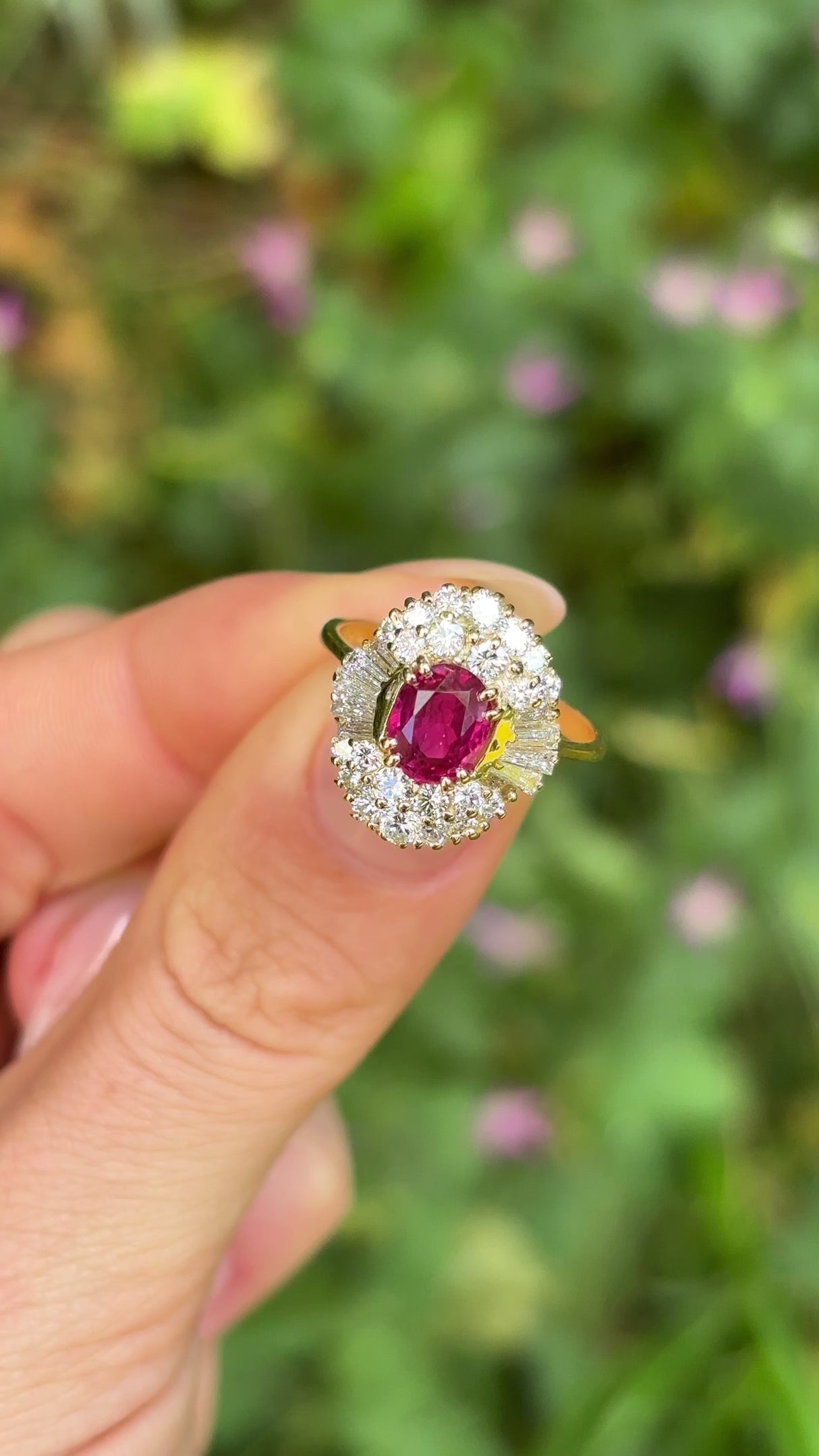 Vintage, 1950s ruby & diamond cocktail ring, 18ct yellow gold