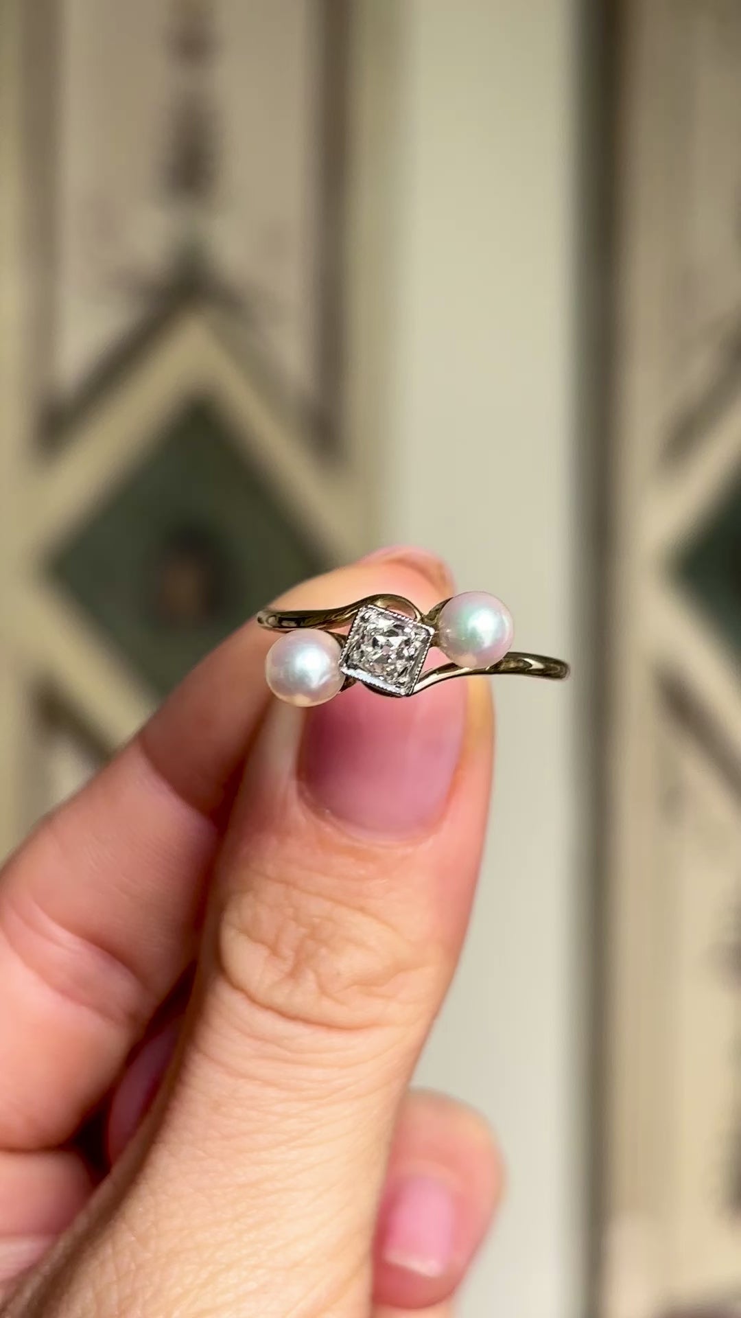 1993-Antique, Edwardian pearl & diamond three-stone ring 