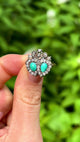 Antique, Victorian turquoise double heart ring, 15ct yellow gold & silver