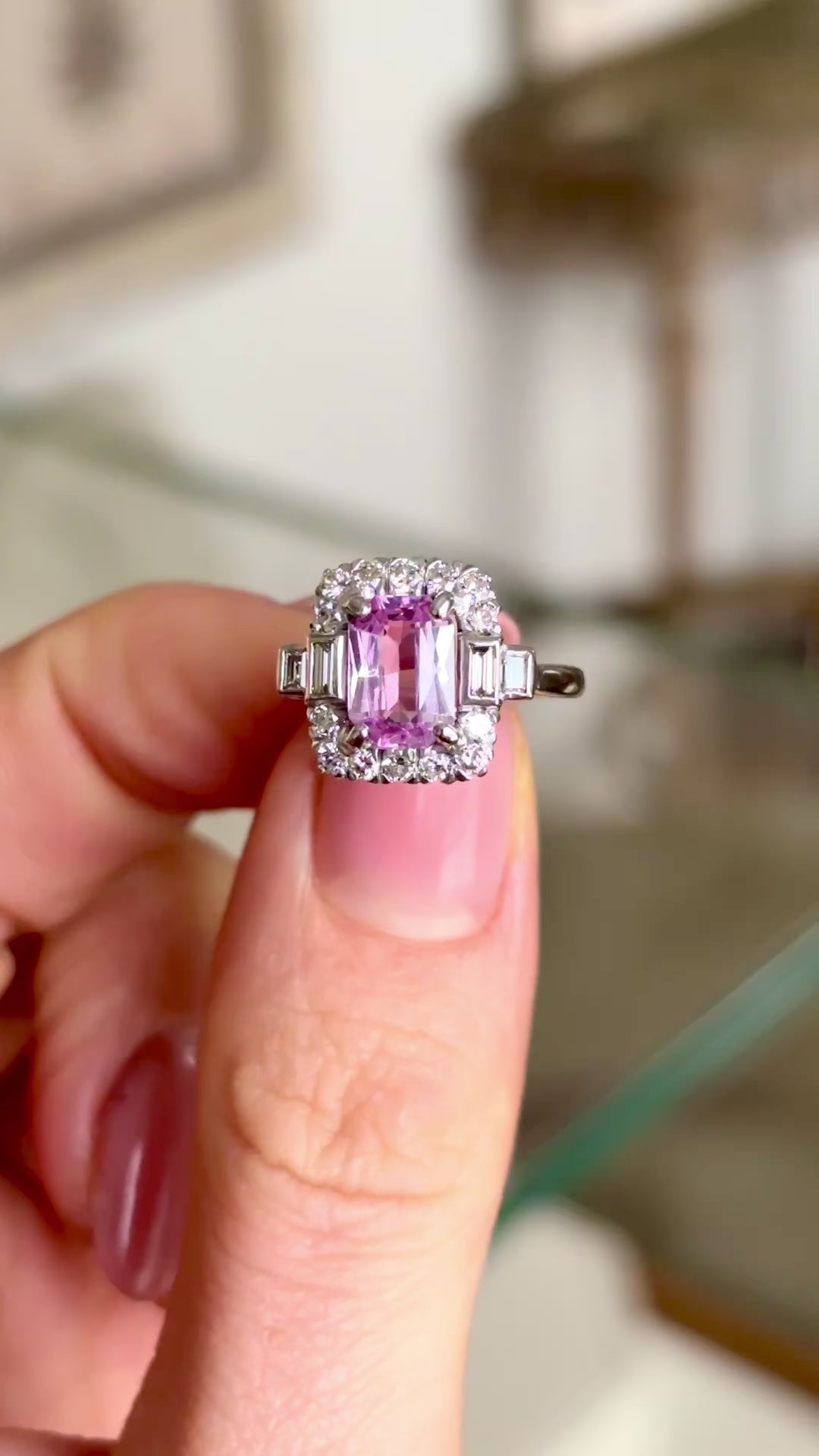 Art Deco, pink sapphire & diamond cluster ring