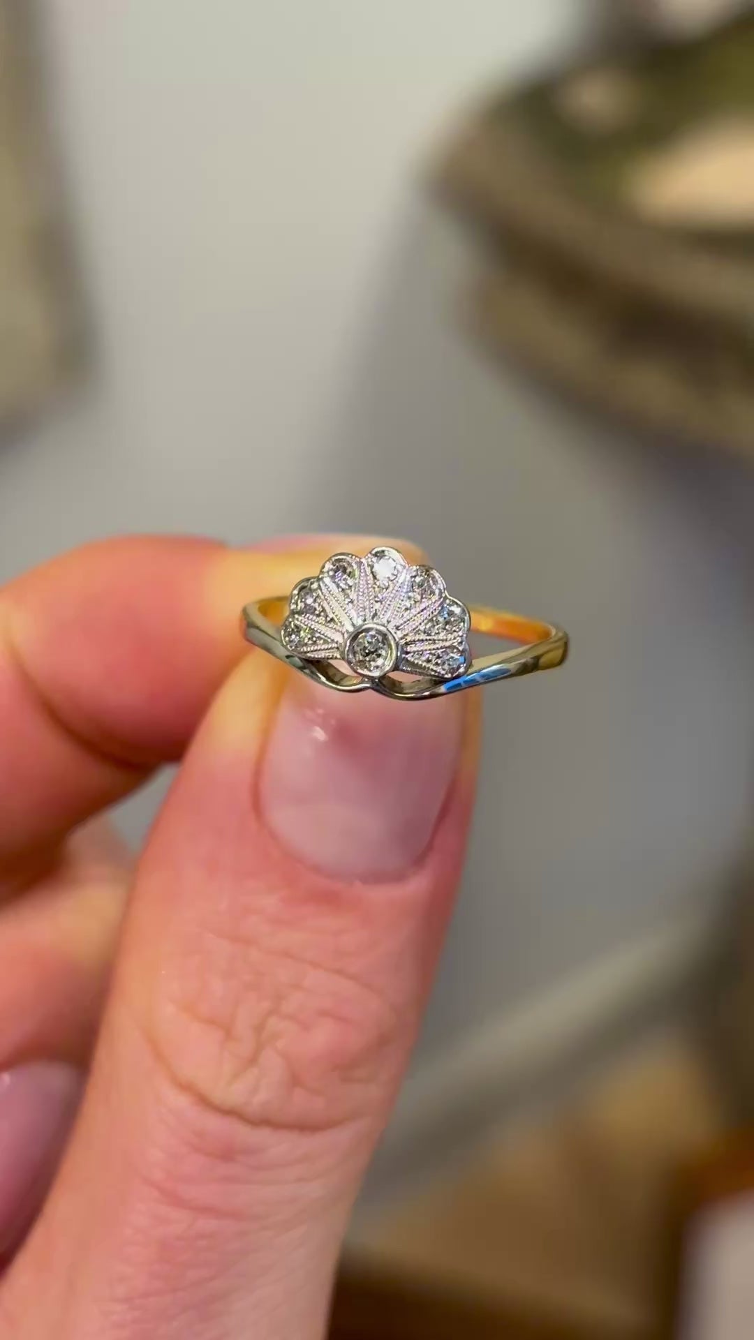 Antique, Edwardian diamond fan ring