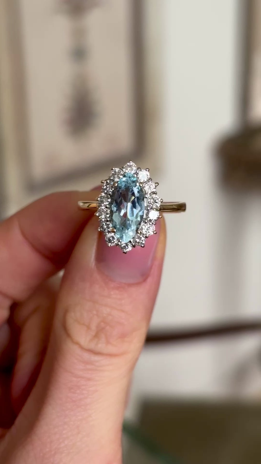 Vintage, aquamarine & diamond cluster ring