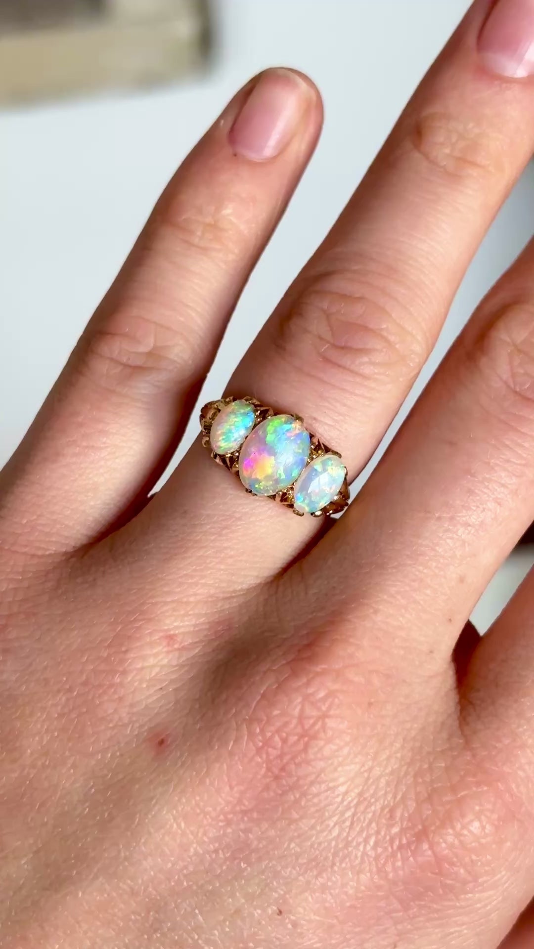 Antique, 19th Century three-stone opal ring