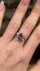 Vintage, Pink Tourmaline and Diamond Ring, 18ct White Gold worn on hand and rotated to give perspective.