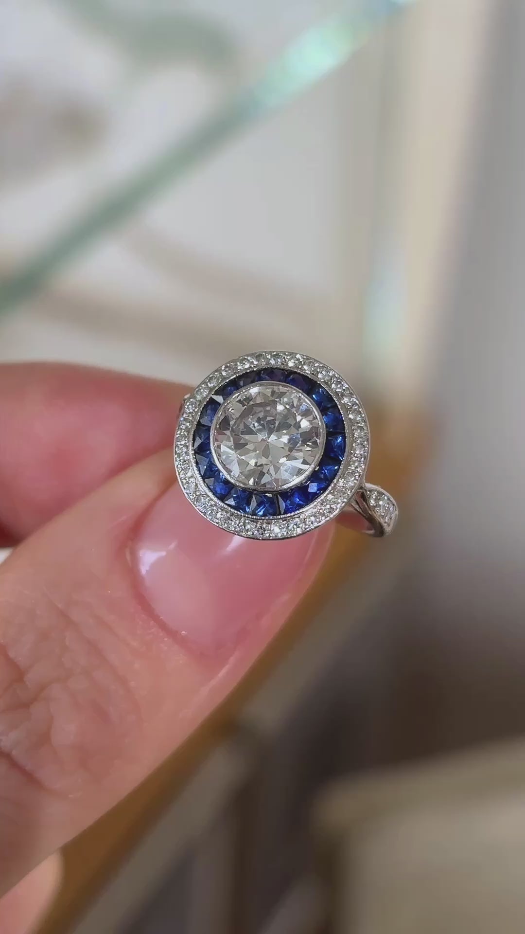 Vintage, Art Deco sapphire & diamond target cluster ring