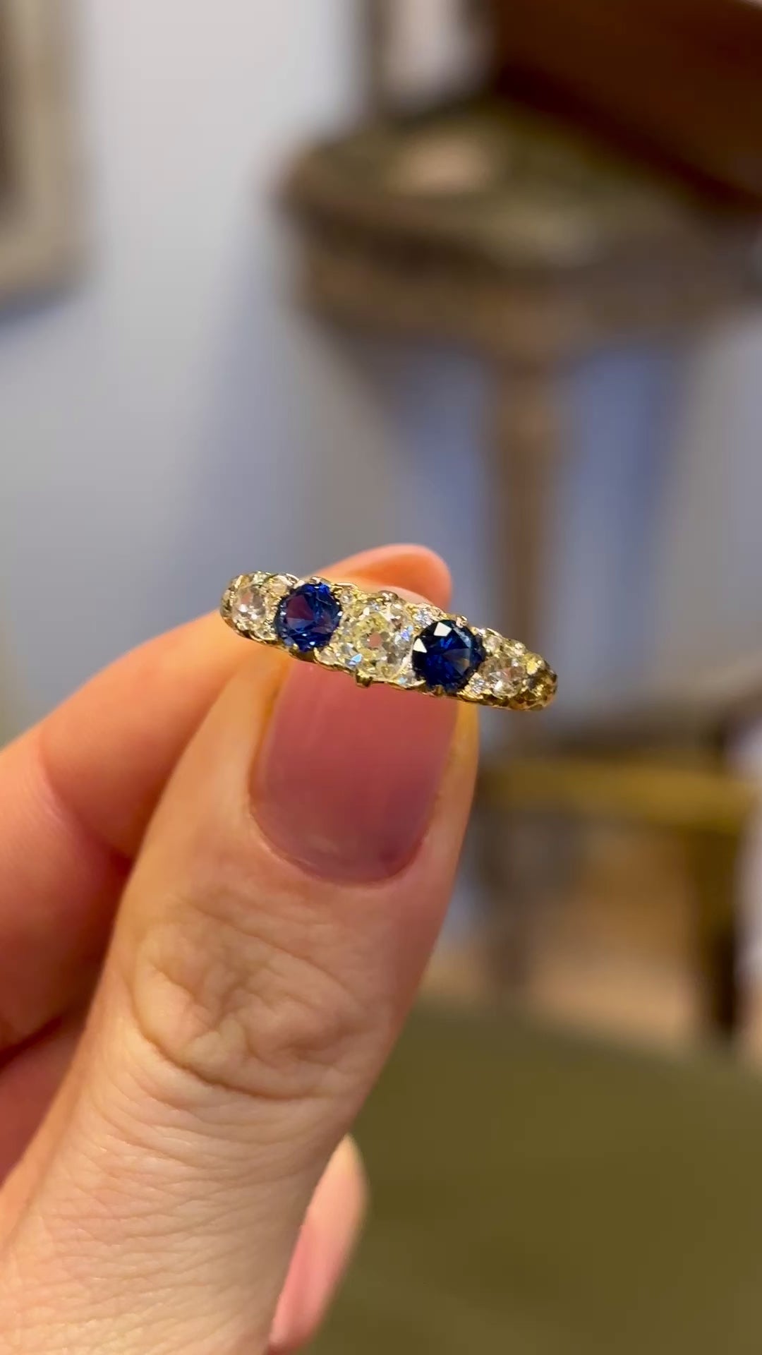 Vintage, Art Deco sapphire & diamond five-stone ring