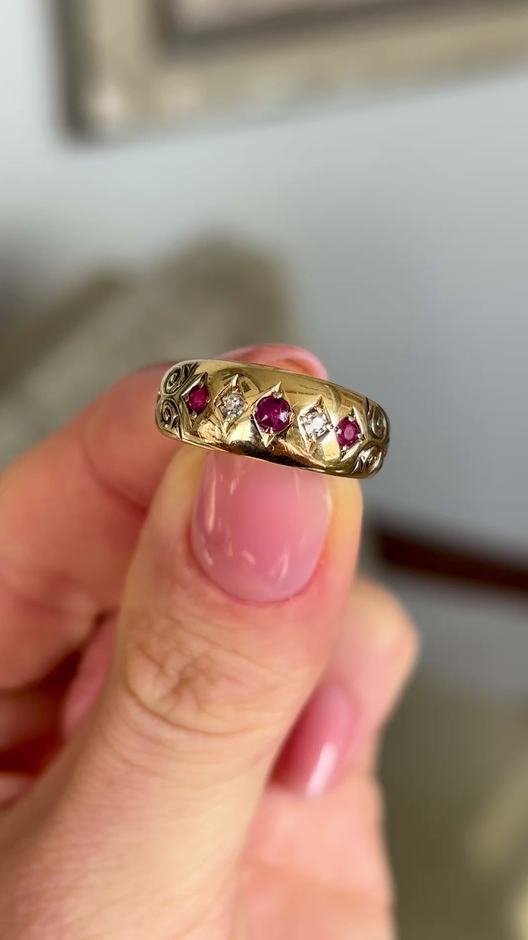 Antique, Edwardian five-stone ruby & diamond ring