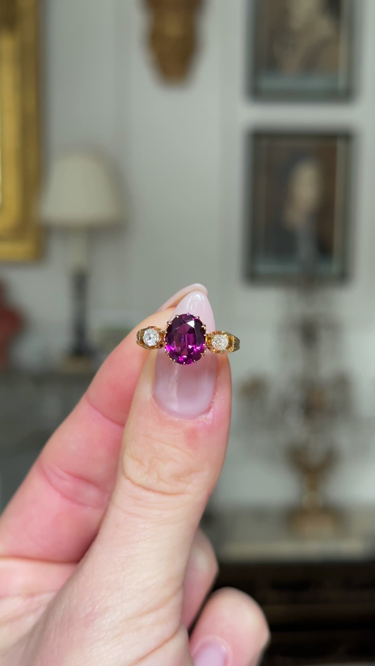 Edwardian, 18ct gold, magenta garnet and diamond ring