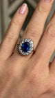 Antique, Victorian sapphire & diamond cluster ring, 18ct yellow gold worn on hand.