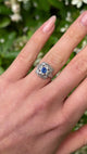 Antique, Edwardian Sapphire and Diamond Ring, Platinum worn on hand.