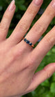 Antique, Edwardian Sapphire Three-Stone Ring, 18ct Yellow Gold worn on hand.