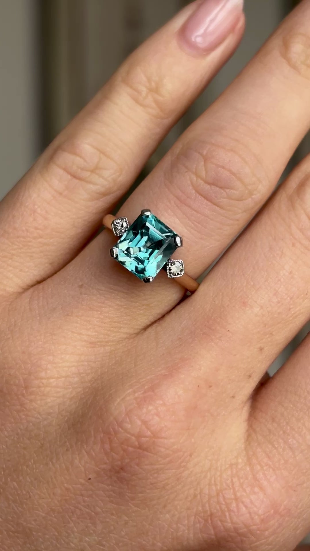 Vintage, Art Deco blue zircon and diamond ring