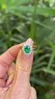 Vintage, Emerald and Diamond Cluster Ring, 18ct Yellow Gold & Platinum