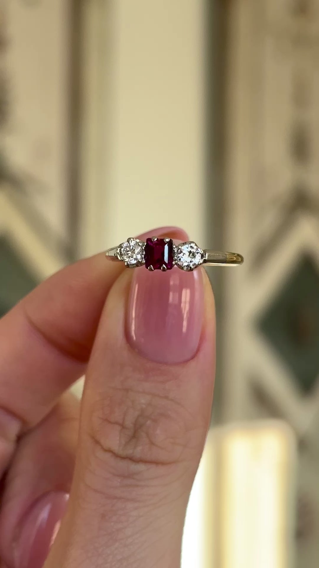 Antique, Edwardian ruby & diamond three-stone ring