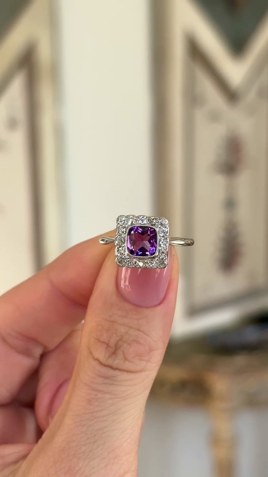 Antique, Art Deco amethyst ring & diamond cluster