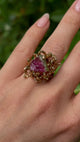 Vintage, 1970s watermelon tourmaline cocktail ring worn on hand.