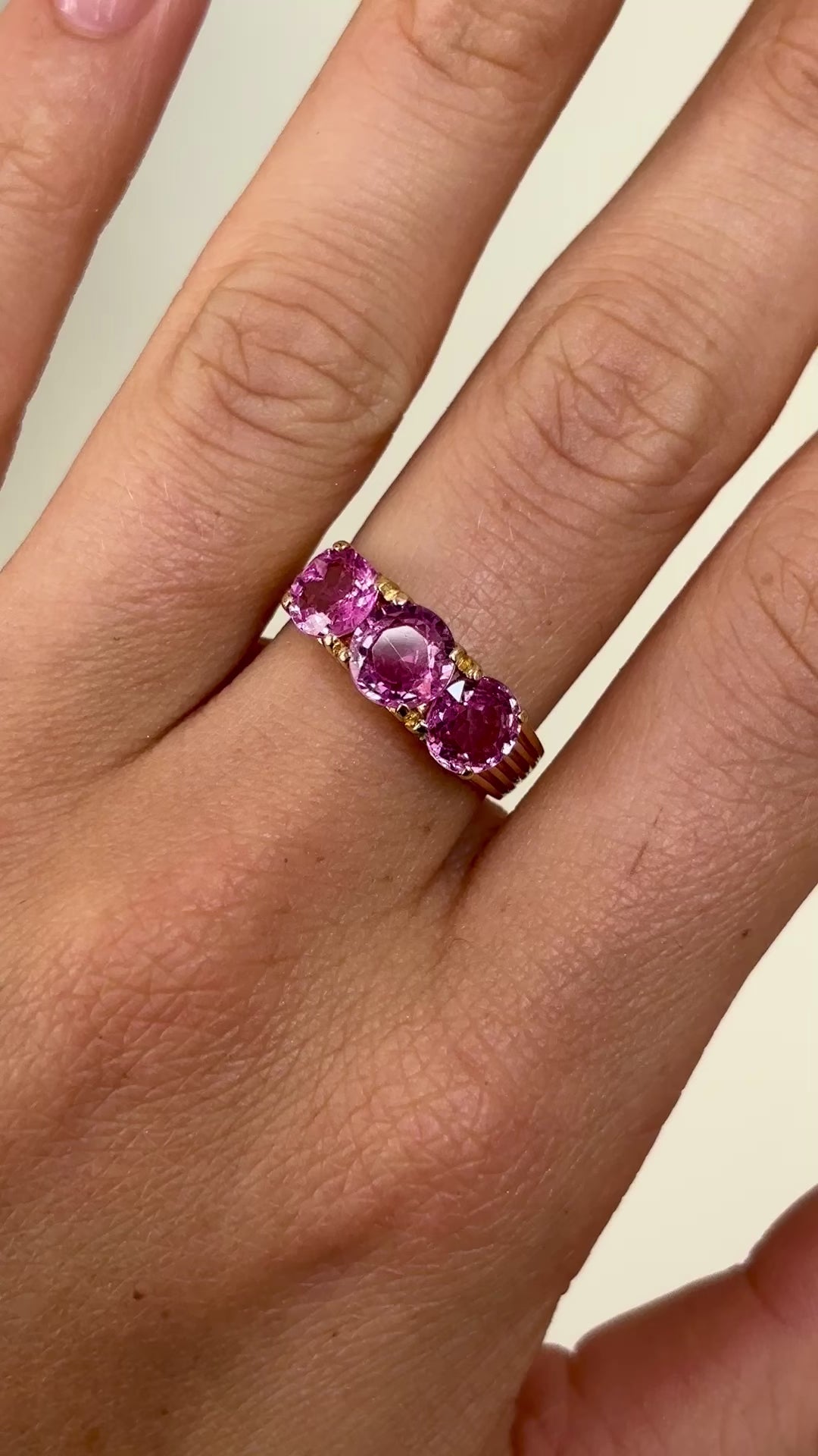 Vintage, 1930s pink sapphire three-stone ring