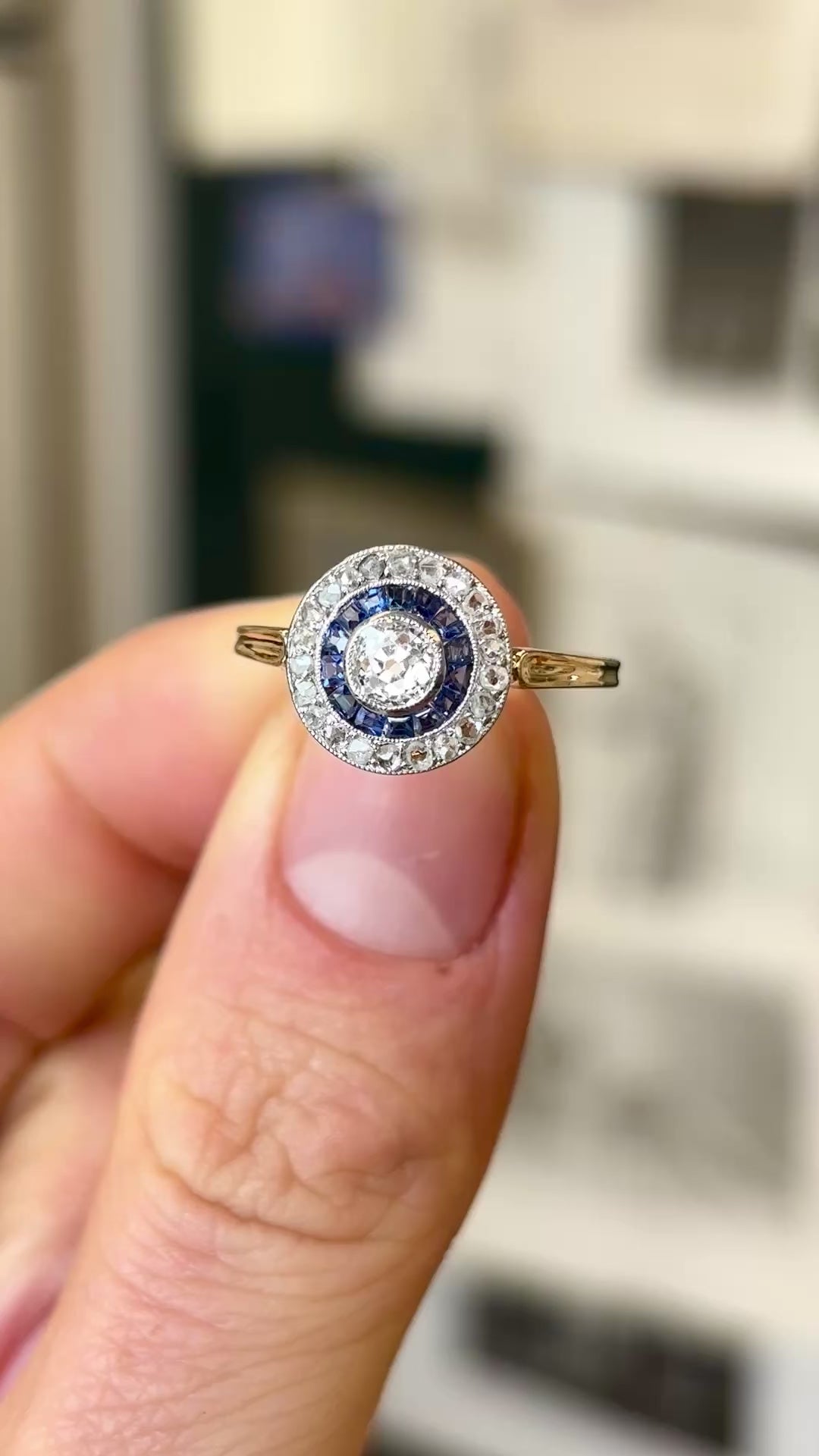 Vintage, Art Deco sapphire & diamond target cluster ring