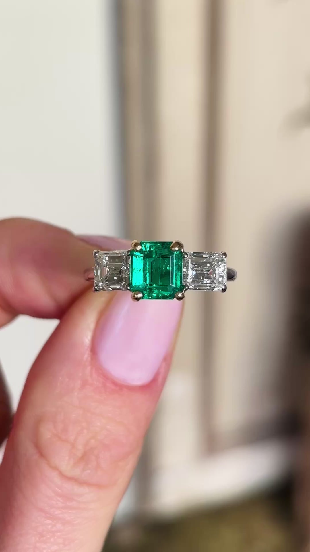 Vintage, Cartier emerald & diamond three-stone ring