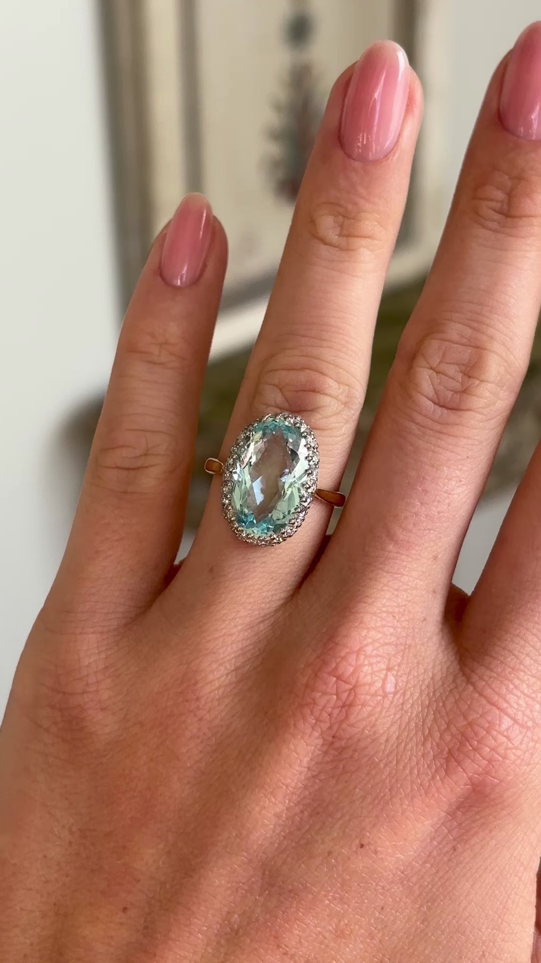 Vintage, 1940s aquamarine and diamond cocktail ring 