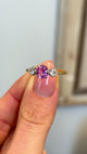 Vintage, pink sapphire & diamond three-stone ring, 18ct yellow gold