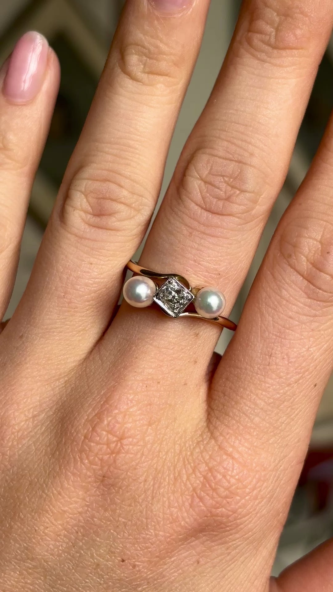 1993-Antique, Edwardian pearl & diamond three-stone ring 