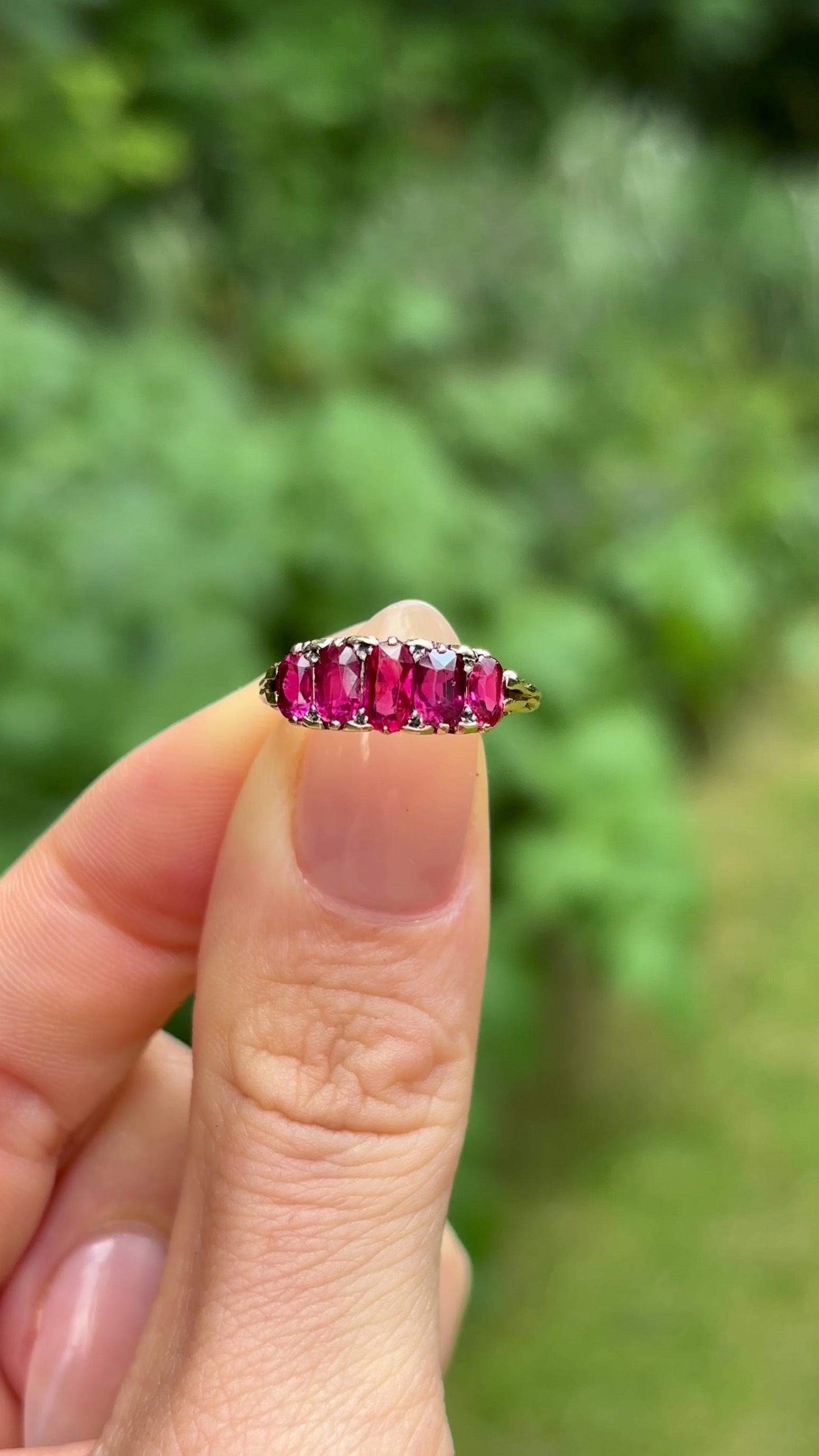 Antique, Edwardian ruby half hoop ring, 18ct yellow gold