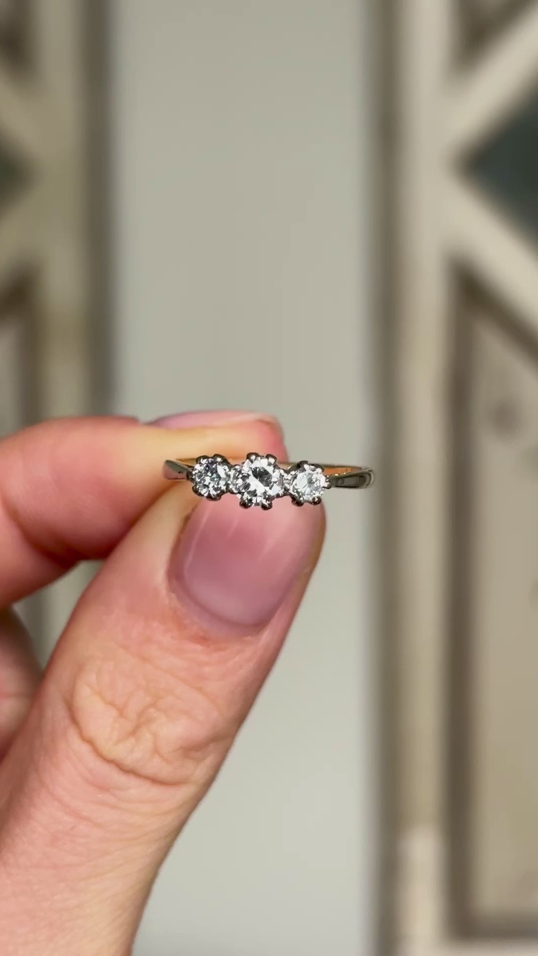 Antique, Edwardian three-stone diamond ring